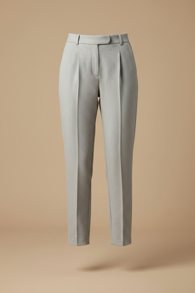 Pantalon Gris Plissé Taille Haute Élégant Femme - Laine - vue 3