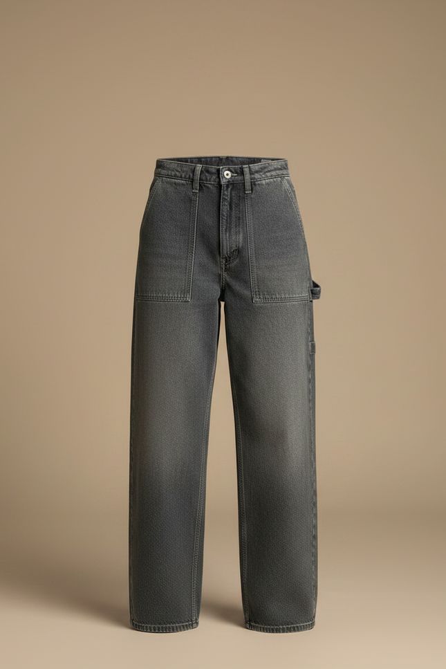 Pantalon Gris Large Délavé Cargo Taille Haute - Jean - vue 3