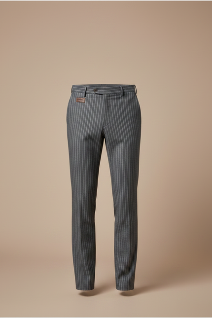 Pantalon Gris Rayé Slim Habillé Élégant Homme - Laine - vue 3