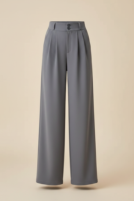 Pantalon Gris Plissé Ample Taille Haute Élégant Femme - Polyester - vue 3