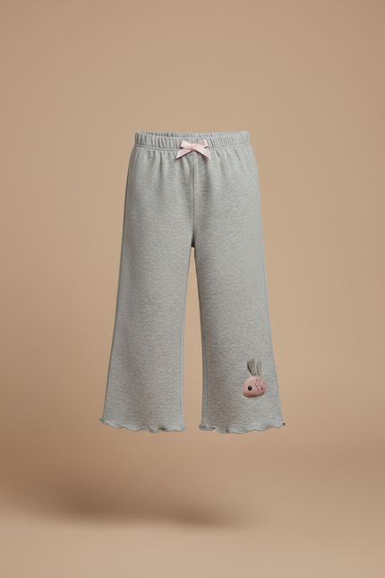 Pantalon Gris Fille Molletonné Ample Motif Lapin - vue 3