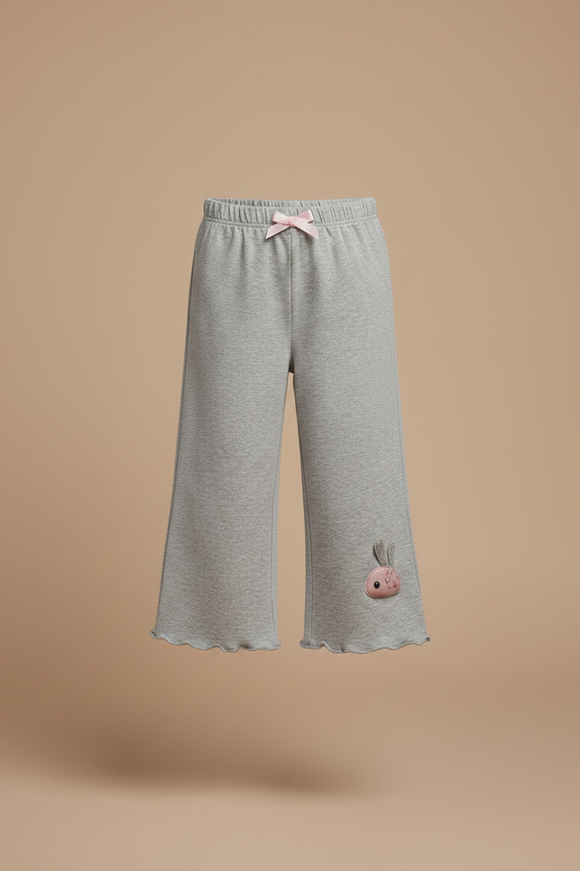 Pantalon Gris Fille Molletonné Ample Motif Lapin - vue 3