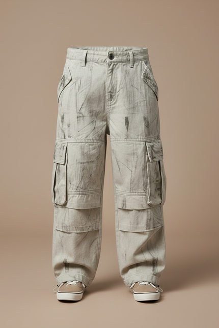 Pantalon Gris Cargo Ample Délavé Enfant Décontracté - Toile - vue 3