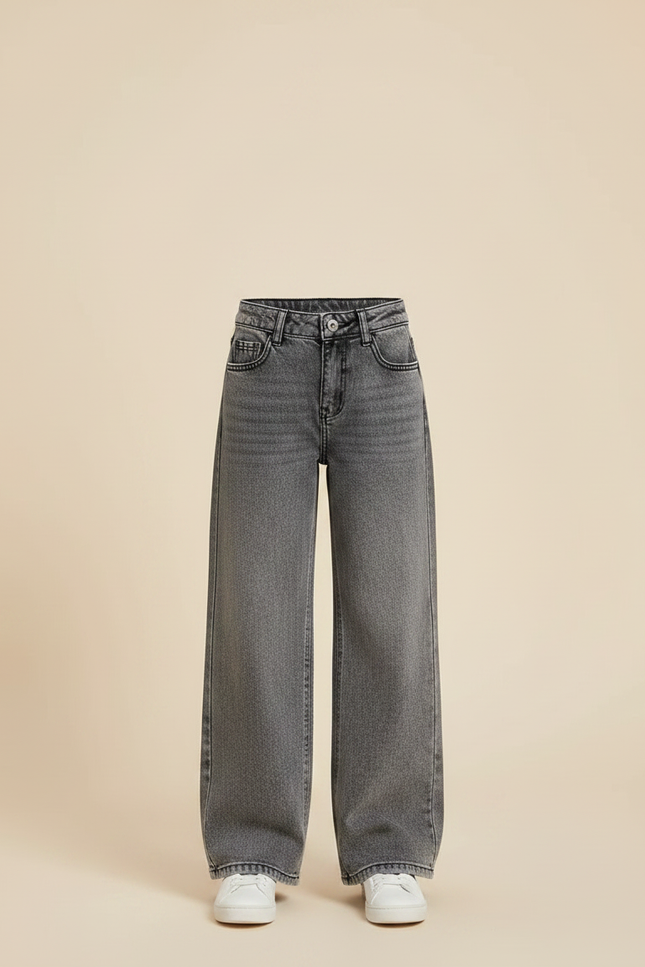 Pantalon Gris Large Denim Fille Décontracté Ample - Jean - vue 3