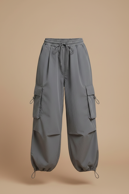 Pantalon Gris Cargo Ample Cordon Décontracté Fille - Polyester - vue 3