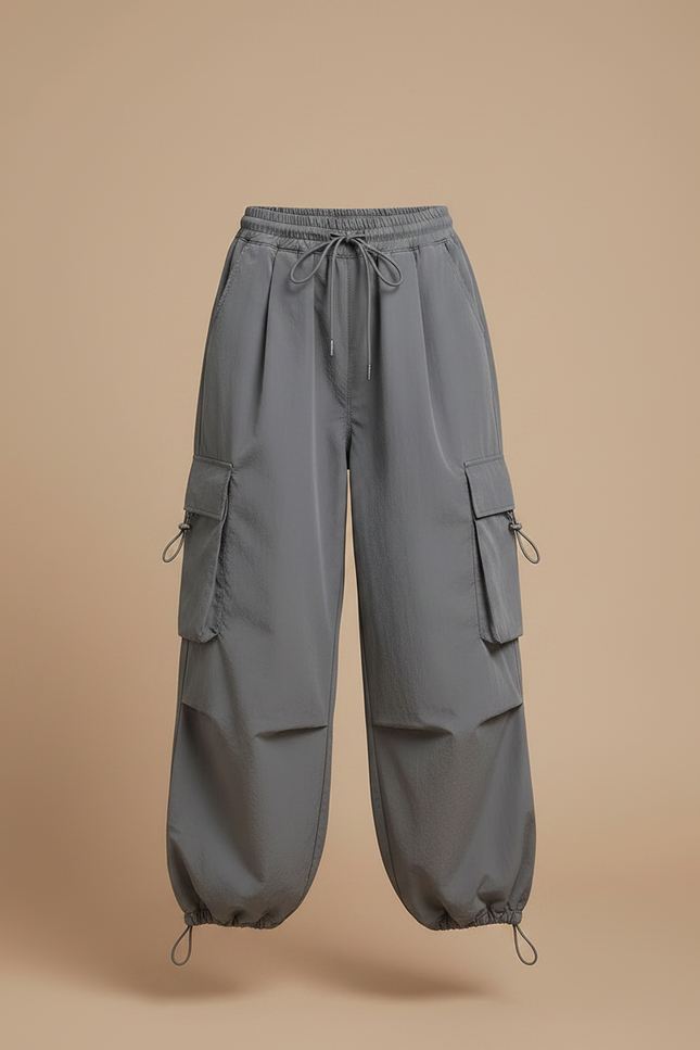 Pantalon Gris Cargo Ample Cordon Décontracté Fille - Polyester - vue 3
