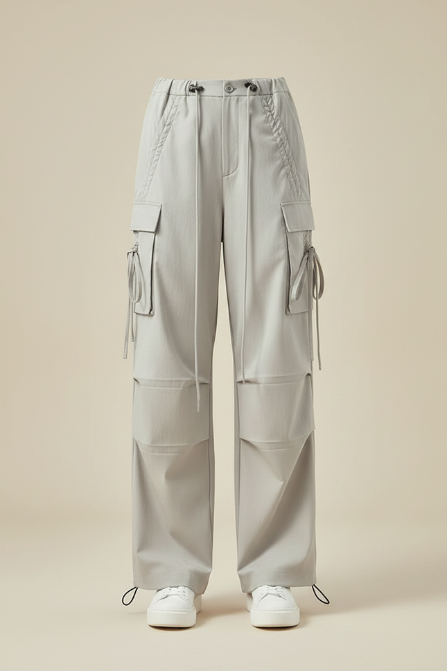 Pantalon Gris Cargo Ample Cordon Décontracté Femme - Polyester - vue 3