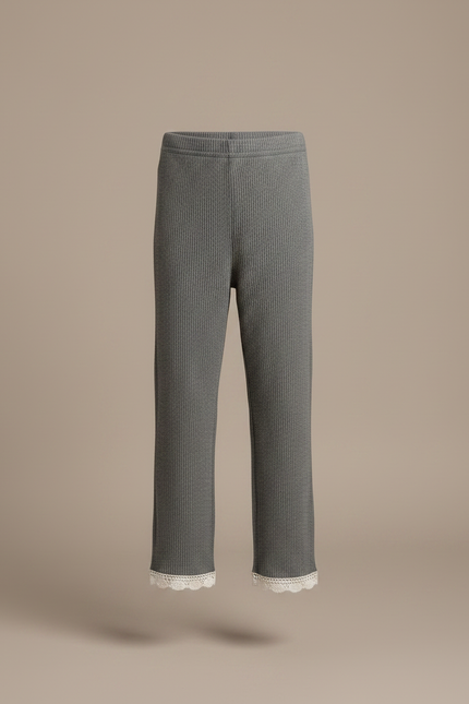 Pantalon Gris Côtelé Dentelle Enfant Fille Doux - Maille - vue 3