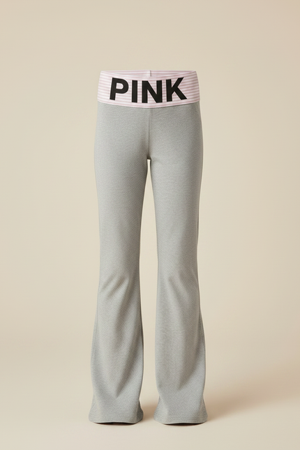 Pantalon Gris Évasé Confortable Sport Ceinture Rose - Molleton - vue 3