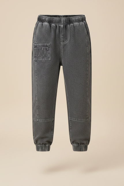 Pantalon Gris Enfant Molleton Doublé Élastique Hiver - Jean - vue 3