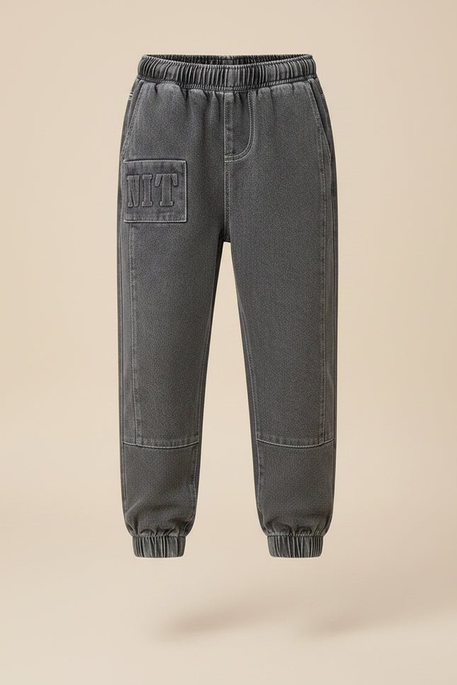 Pantalon Gris Enfant Molleton Doublé Élastique Hiver - Jean - vue 3