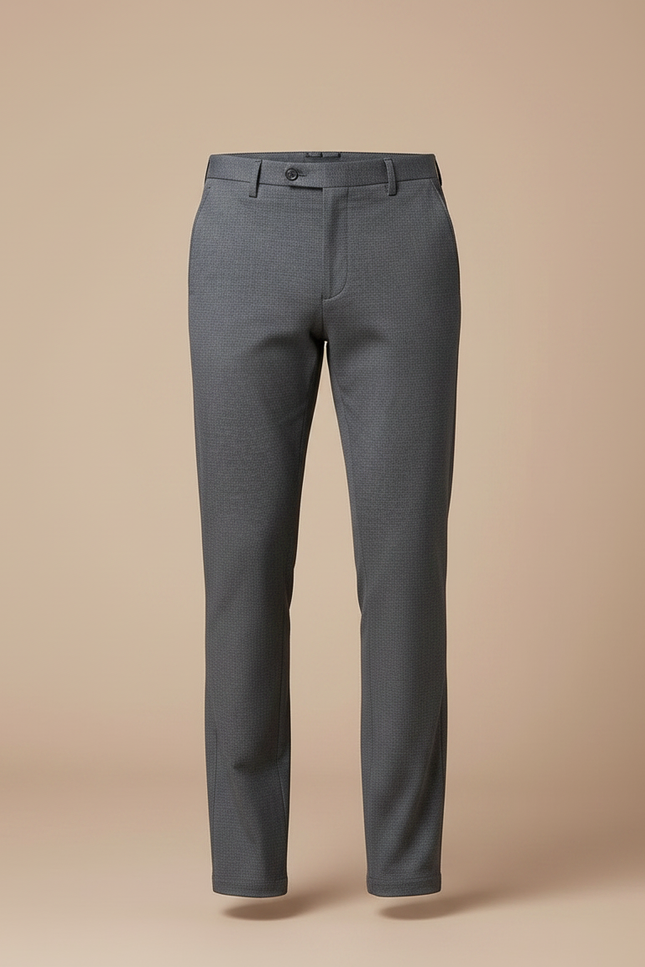 Pantalon Gris Droit Élégant Motif Discret Homme - Laine - vue 3