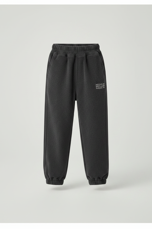 Pantalon Gris Côtelé Jogging Garçon Confortable Doux - Cordé - vue 3