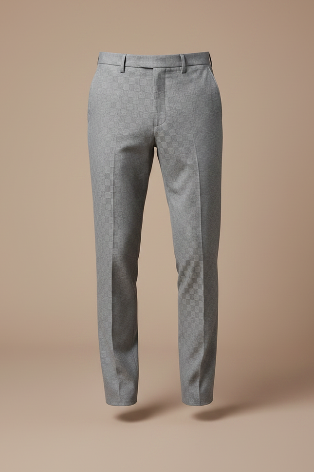 Pantalon Gris Slim Habillé Carreaux Discrets Élégant - Laine - vue 3