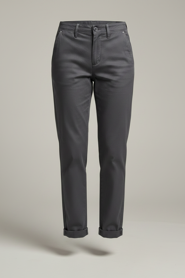 Pantalon Gris Coton Décontracté Droit Femme Confortable - Gabardine - vue 3