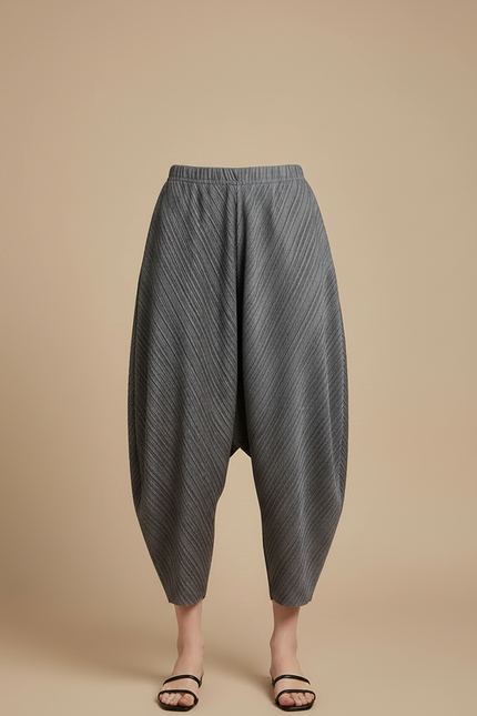 Pantalon Gris Plissé Ample Décontracté Fluide Femme - Polyester - vue 3