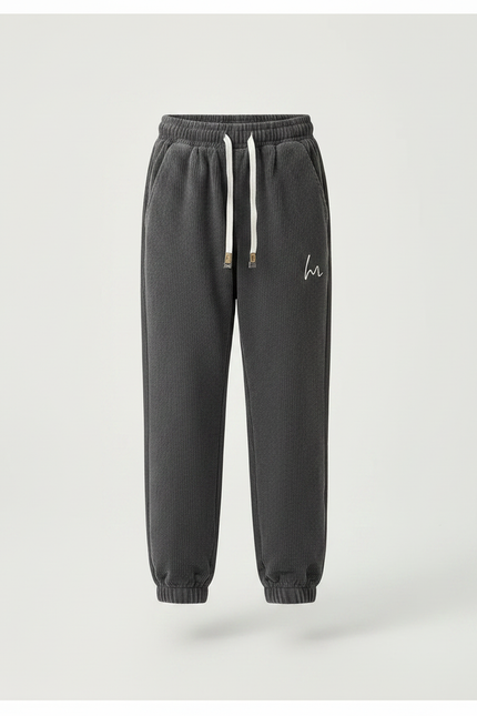 Pantalon Gris Côtelé Large Brodé Cordon - Cordé - vue 3