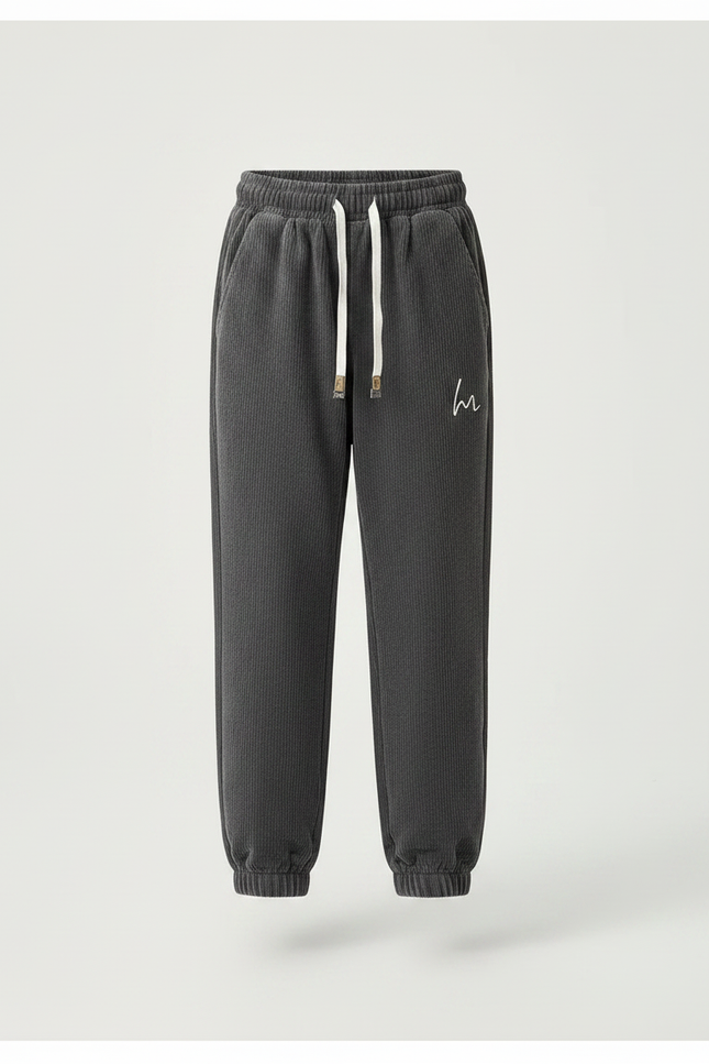 Pantalon Gris Côtelé Large Brodé Cordon - Cordé - vue 3