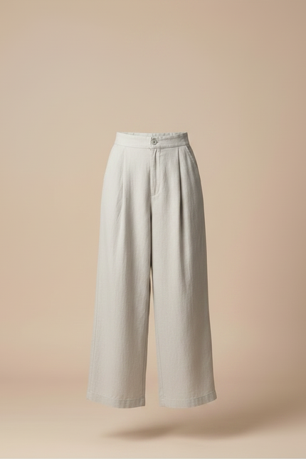 Pantalon Gris Ample Décontracté Lin Coton Femme - vue 3