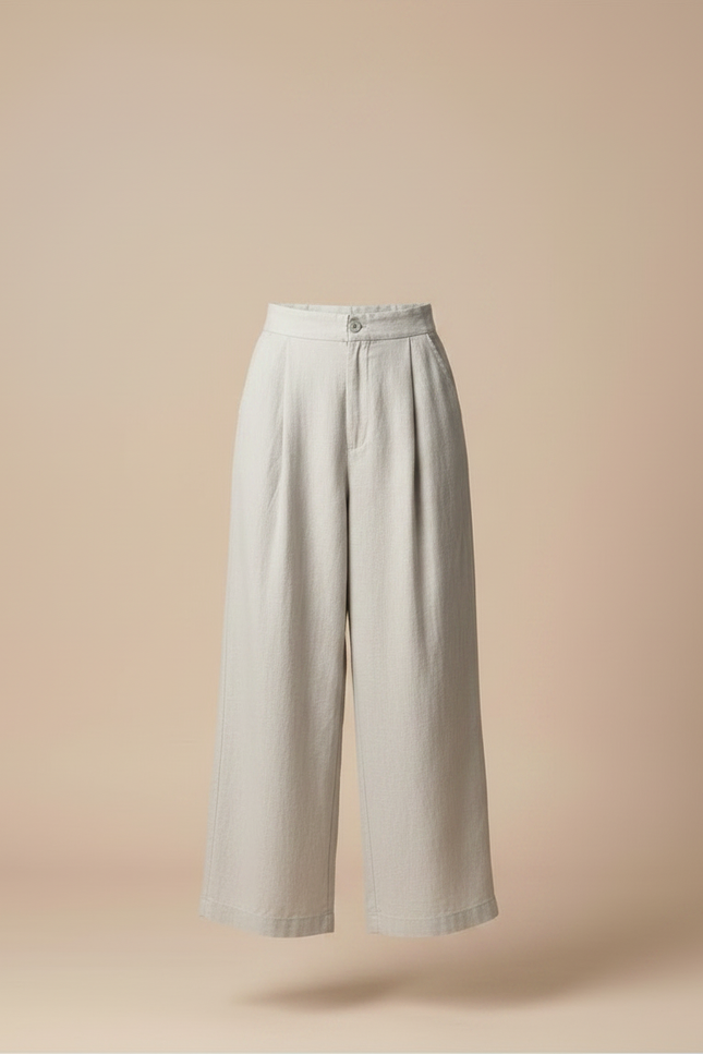 Pantalon Gris Ample Décontracté Lin Coton Femme - vue 3