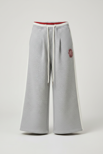Pantalon Gris Ample Décontracté Molletonné Rayé Large - vue 3