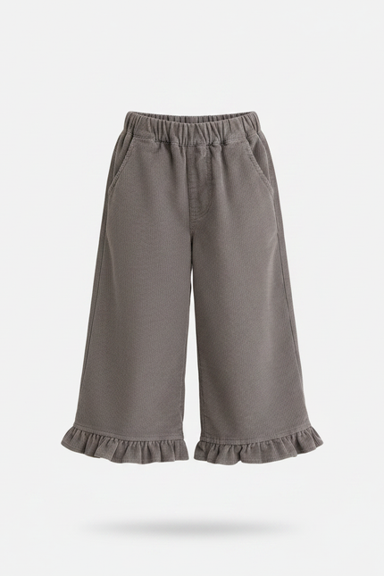 Pantalon Gris Côtelé Ample Volants Fille Confortable - Cordé - vue 3
