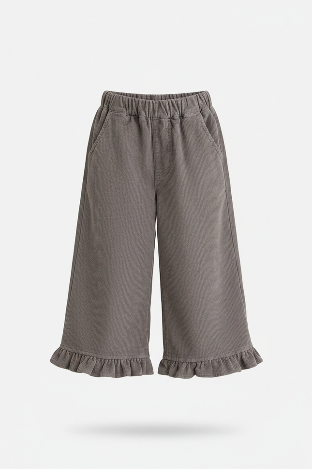Pantalon Gris Côtelé Ample Volants Fille Confortable - Cordé - vue 3