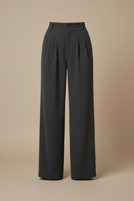Pantalon Gris Plissé Ample Chic Taille Haute Femme - Laine - vue 3