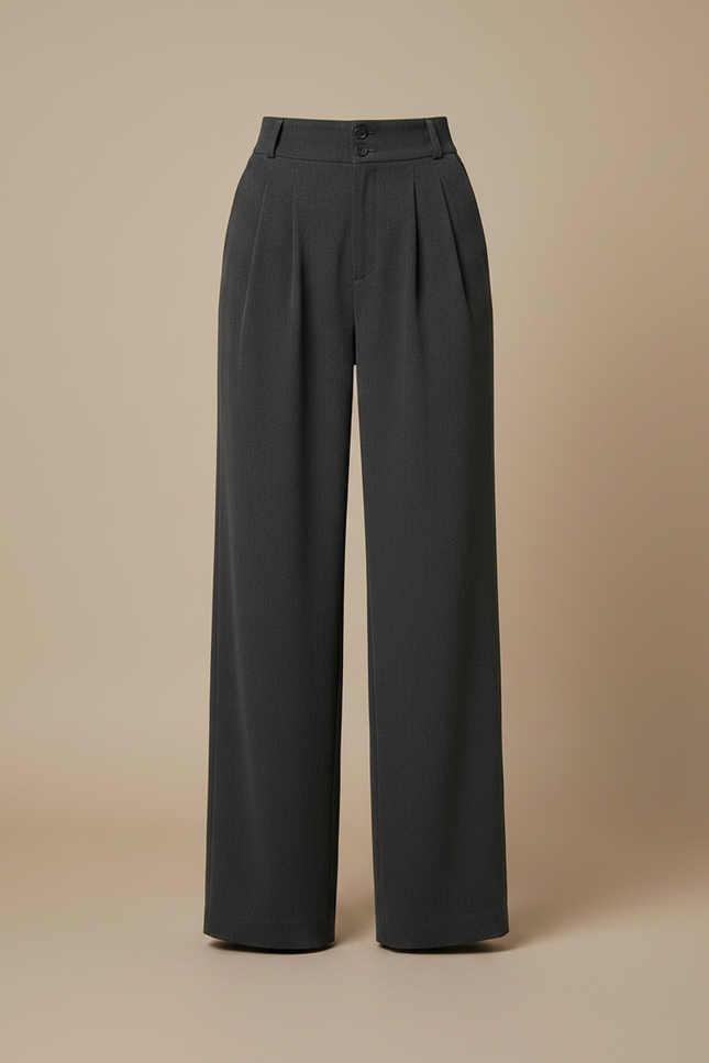 Pantalon Gris Plissé Ample Chic Taille Haute Femme - Laine - vue 3
