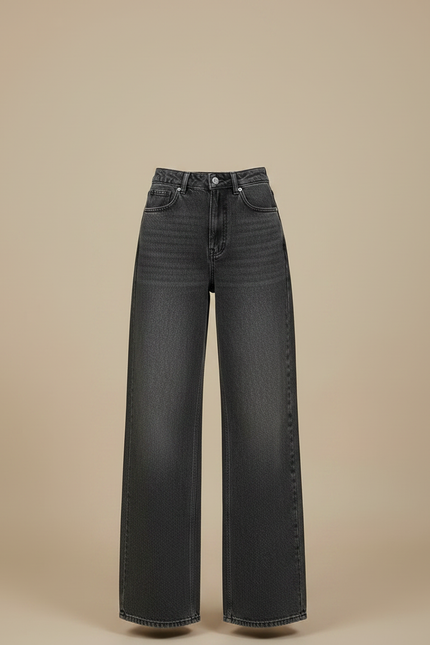 Pantalon Gris Large Délavé Taille Haute Femme - Jean - vue 3