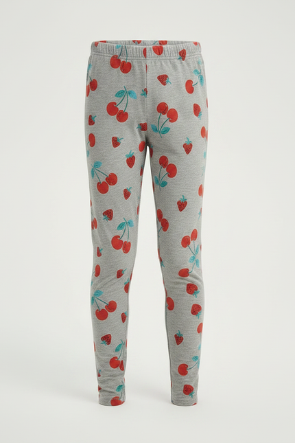 Pantalon Gris Fille Coton Extensible Imprimé Cerises - vue 3
