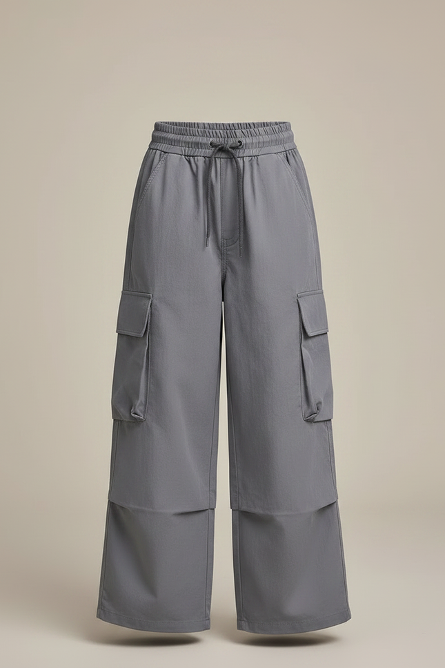 Pantalon Gris Cargo Ample Enfant Taille Haute - Polyester - vue 3