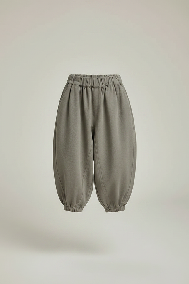 Pantalon Gris Ample Décontracté Enfant Harem Coton - Kaki Molleton - vue 3