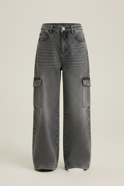 Pantalon Gris Cargo Large Denim Enfant Fille - Jean - vue 3