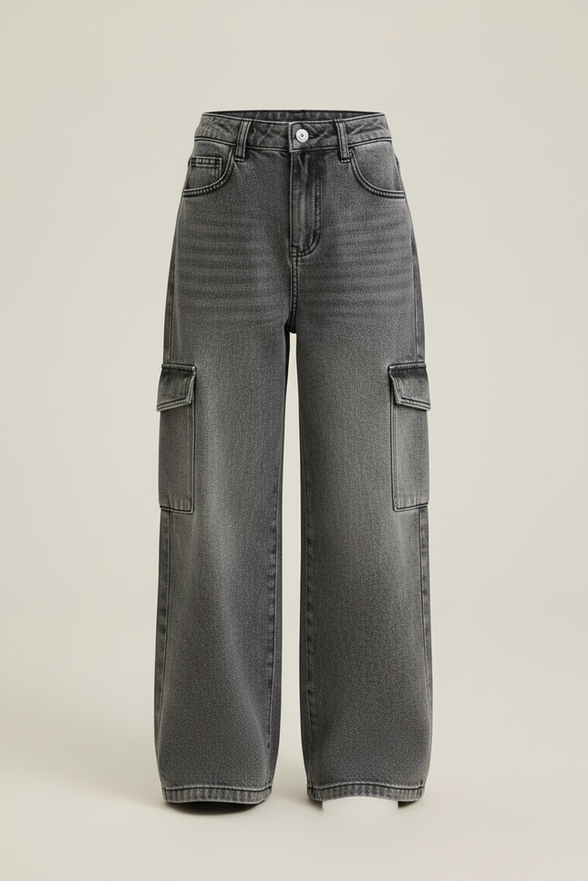 Pantalon Gris Cargo Large Denim Enfant Fille - Jean - vue 3