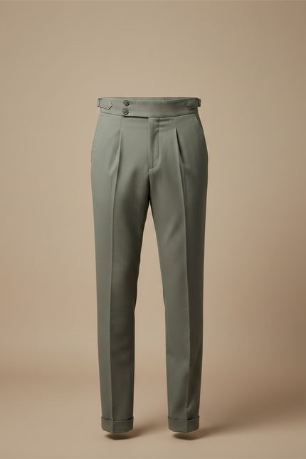 Pantalon Gris Habillé Plissé Élégant Classique Homme - Vert Gabardine - vue 3