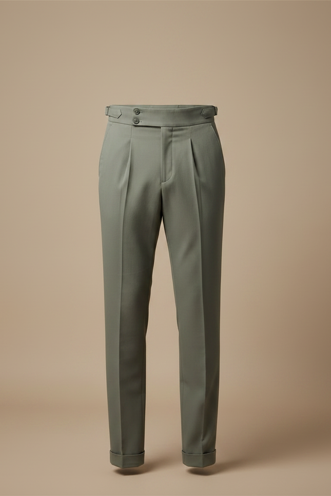 Pantalon Gris Habillé Plissé Élégant Classique Homme - Vert Gabardine - vue 3