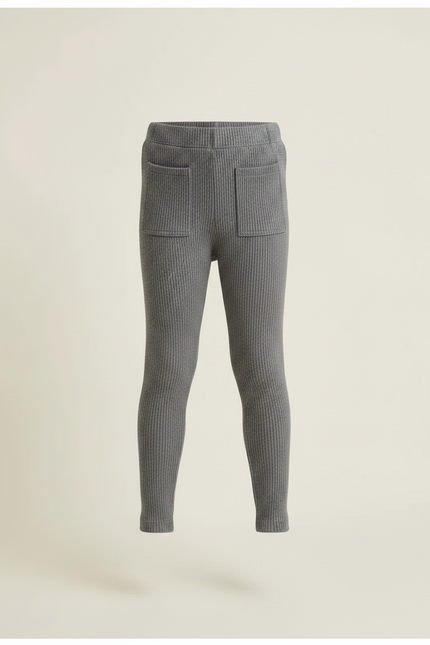 Pantalon Gris Côtelé Enfant Décontracté Poches - Maille - vue 3