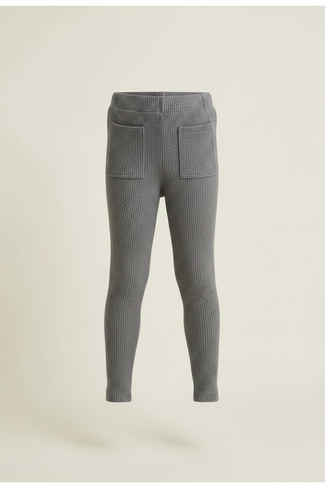 Pantalon Gris Côtelé Enfant Décontracté Poches - Maille - vue 3