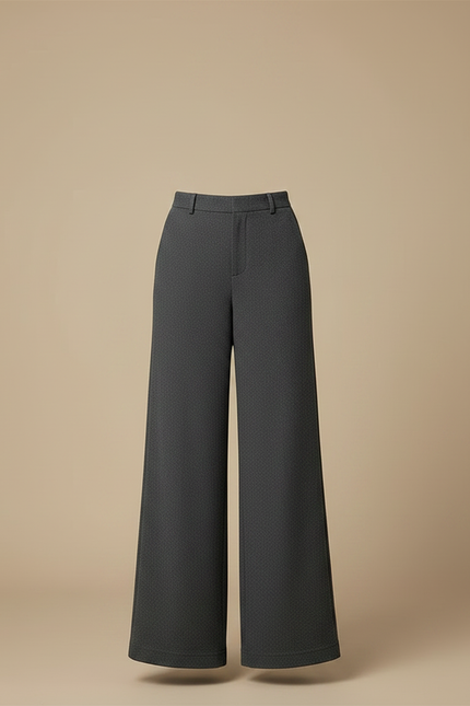 Pantalon Gris Ample Taille Haute Fluide Élégant - Laine - vue 3