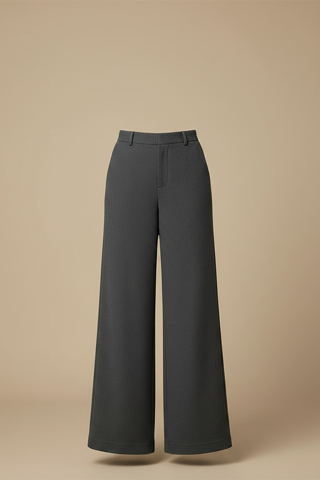 Pantalon Gris Ample Taille Haute Fluide Élégant - Laine - vue 3