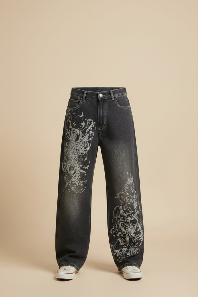 Pantalon Gris Ample Imprimé Décontracté Y2K - Jean - vue 3