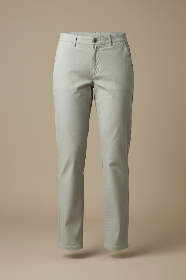 Pantalon Gris Femme Coton Droit Décontracté Simple - Vert Gabardine - vue 3