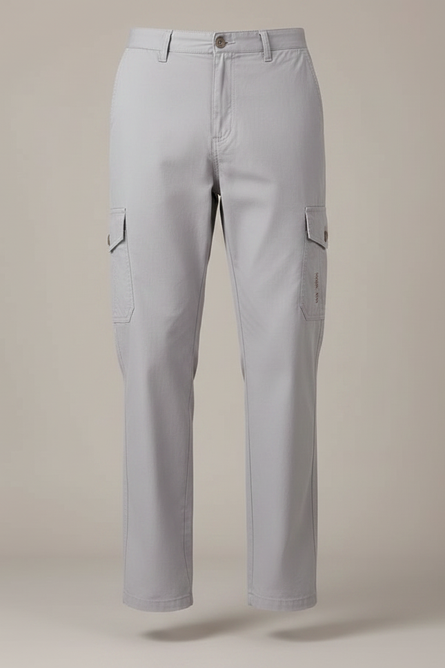 Pantalon Gris Cargo Décontracté Ample Coton Uni - Toile - vue 3