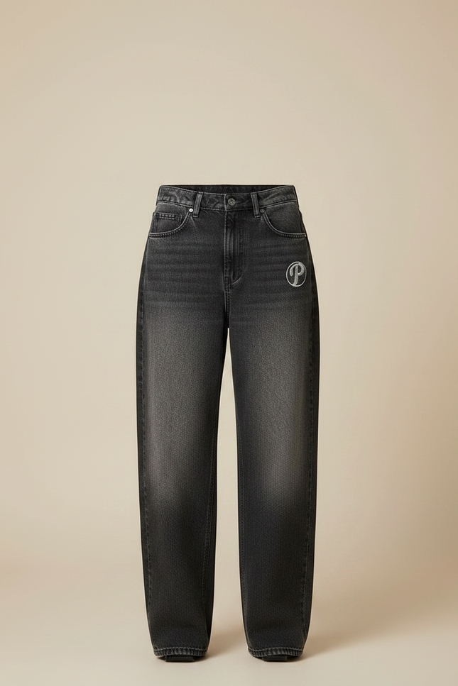 Pantalon Gris Jean Ample Brodé Décontracté Femme - vue 3