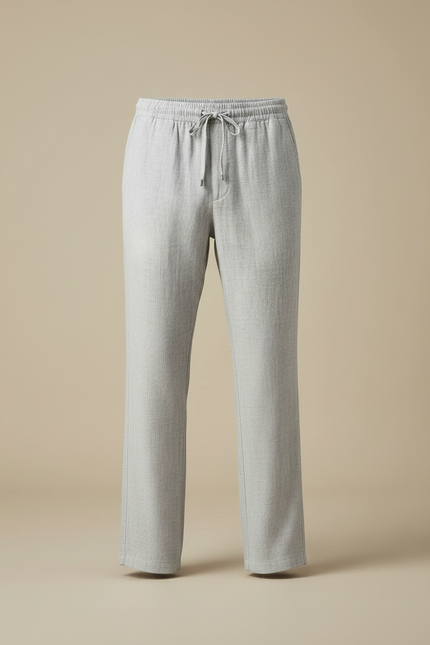 Pantalon Gris Droit Fluide Cordon Homme Lin - vue 3