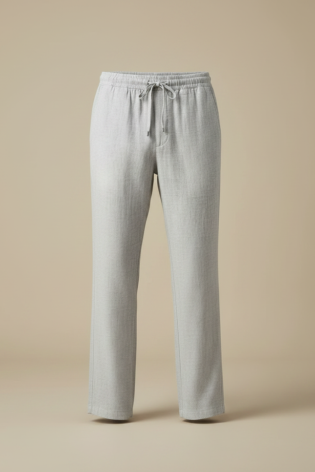 Pantalon Gris Droit Fluide Cordon Homme Lin - vue 3