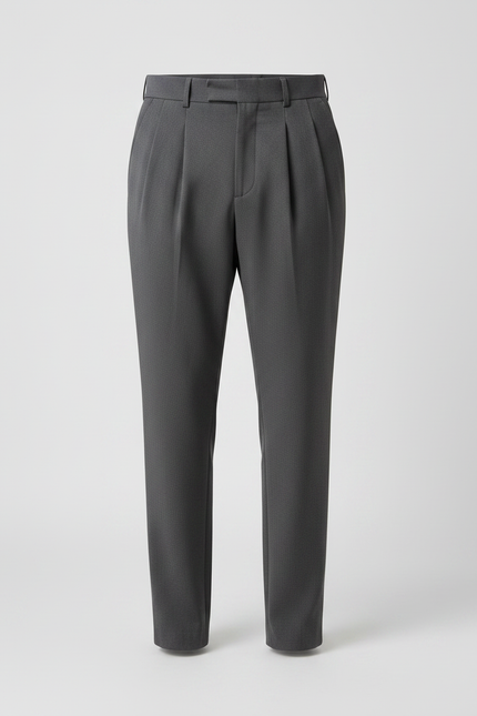 Pantalon Gris Plissé Droit Élégant Business Homme - Gabardine - vue 3