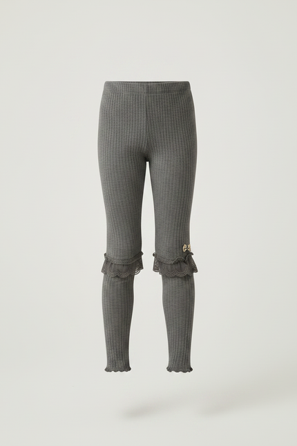 Pantalon Gris Côtelé Fille Dentelle Décoratif - Maille - vue 3