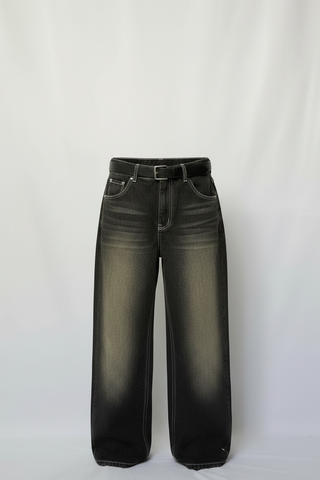 Pantalon Gris Large Décontracté Délavé Unisexe - Jean - vue 3